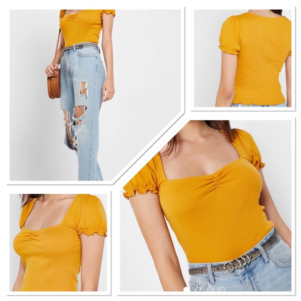 Forever21 Fitted Square Neck Lettuce HemTop(Small)